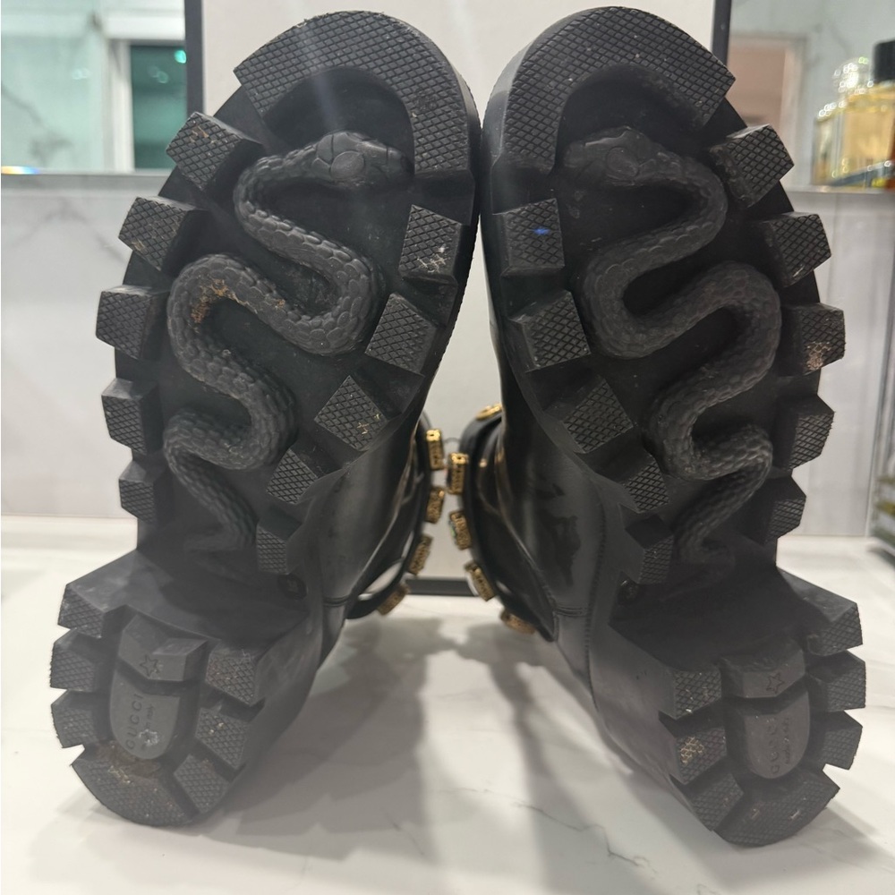 Gucci Magnum Calf Nero Rhinestone Band Black Ankle Boots - Picture 6 of 7